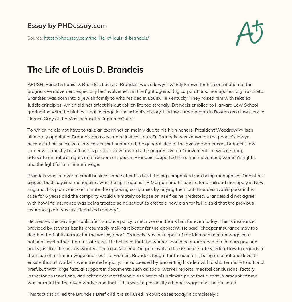 The Life of Louis D. Brandeis essay