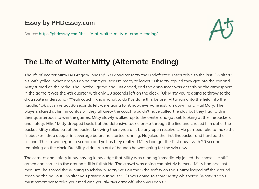 The Life of Walter Mitty (Alternate Ending) essay