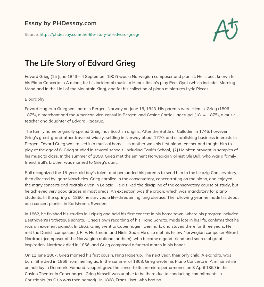 The Life Story of Edvard Grieg essay