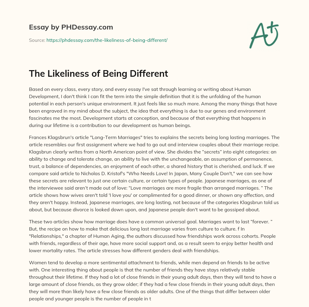 The Likeliness of Being Different essay