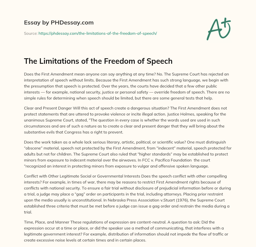 limitations on freedom of speech essay
