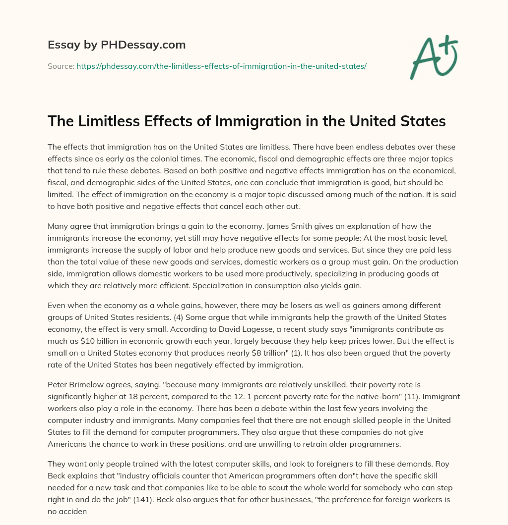 The Limitless Effects of Immigration in the United States essay
