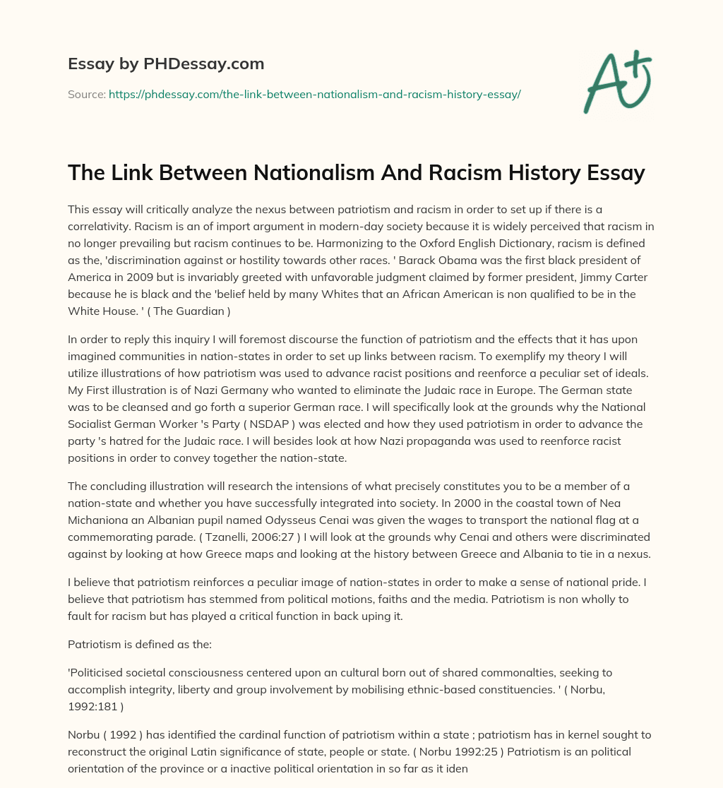The Link Between Nationalism And Racism History Essay essay