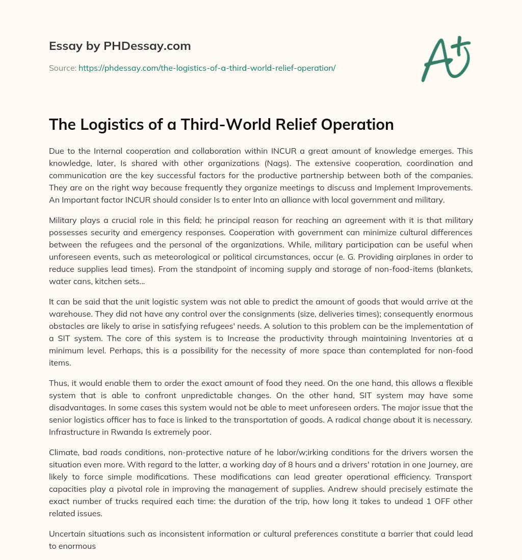 The Logistics of a Third-World Relief Operation essay