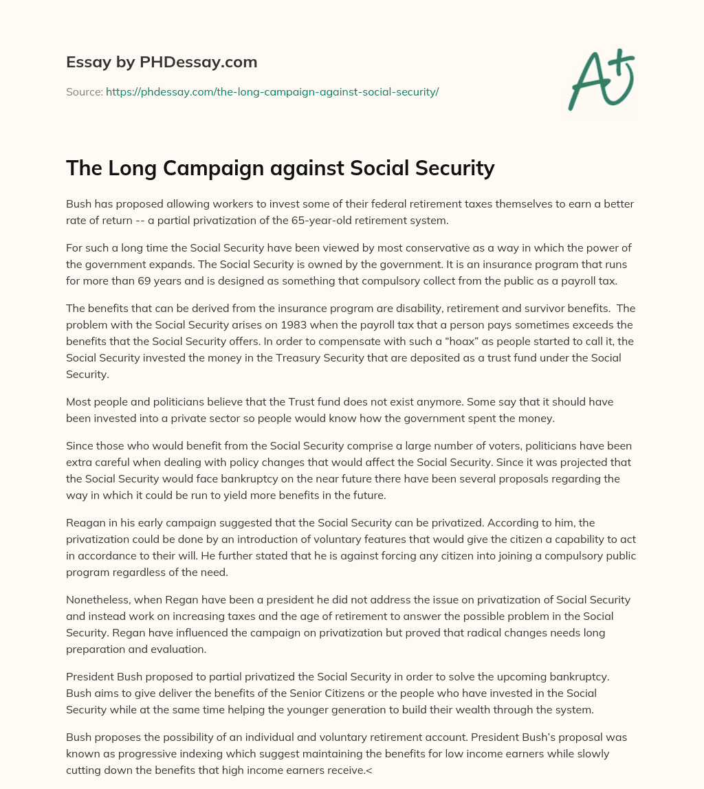 The Long Campaign against Social Security essay