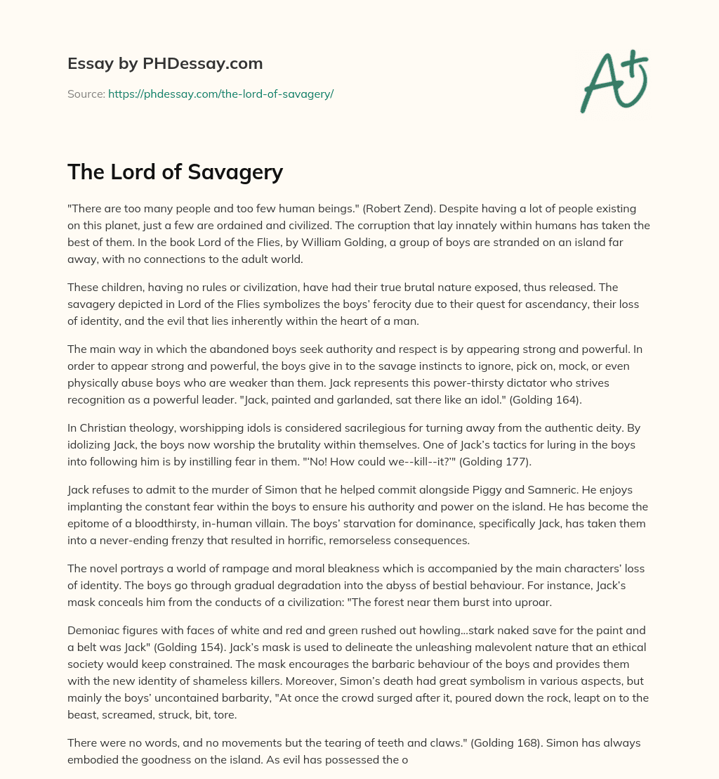 The Lord of Savagery essay
