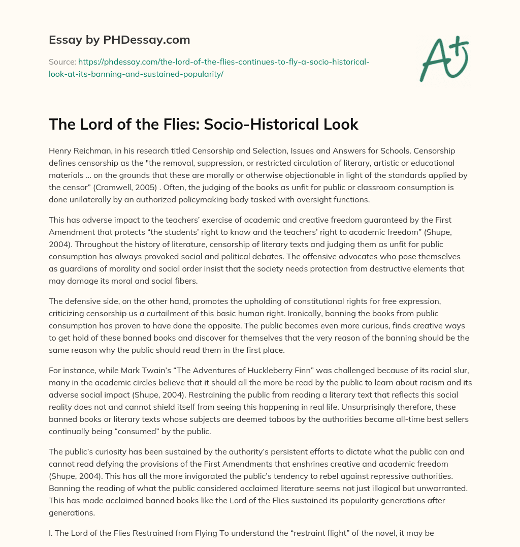 The Lord of the Flies: Socio-Historical Look essay