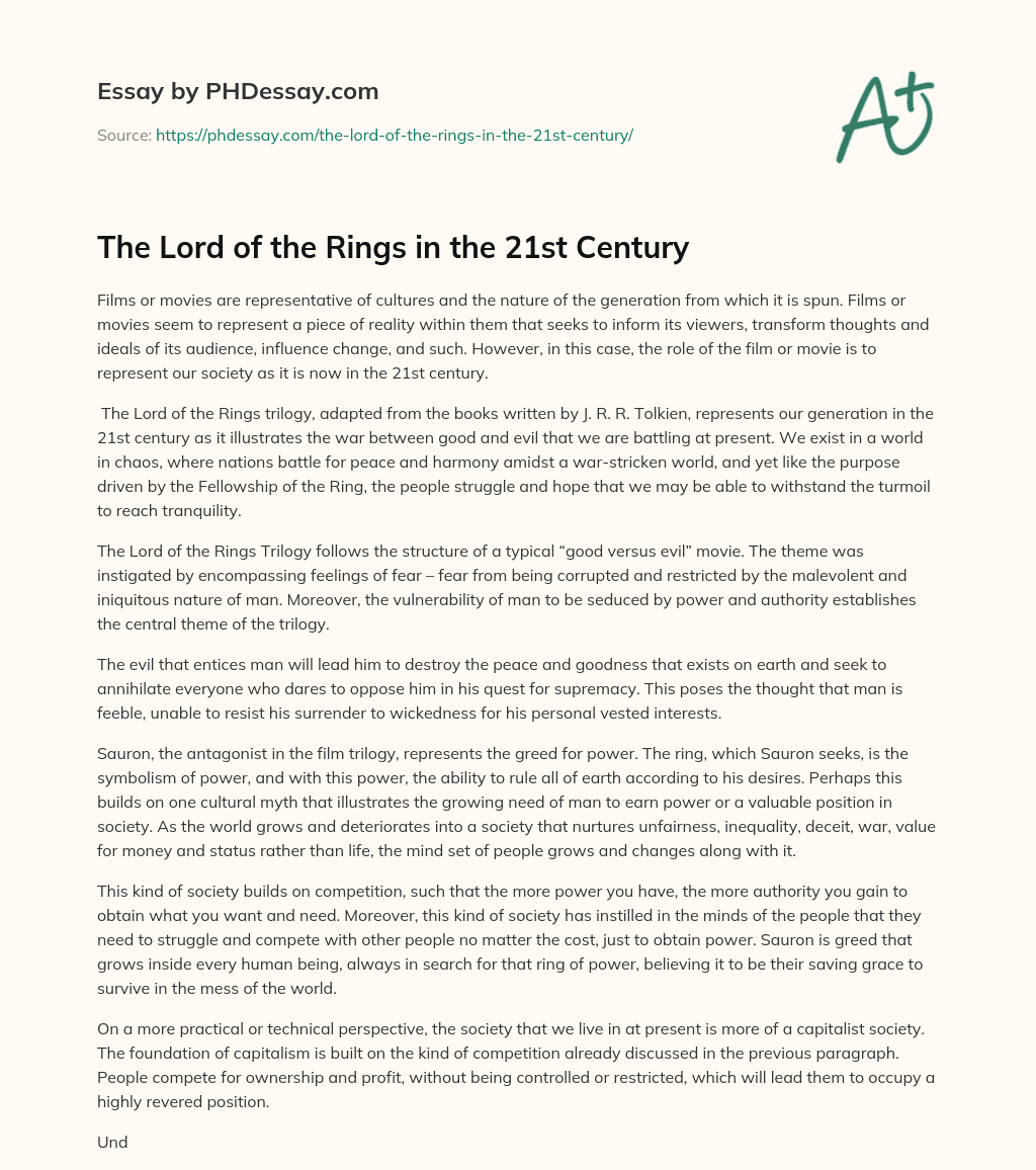 The Lord of the Rings in the 21st Century essay