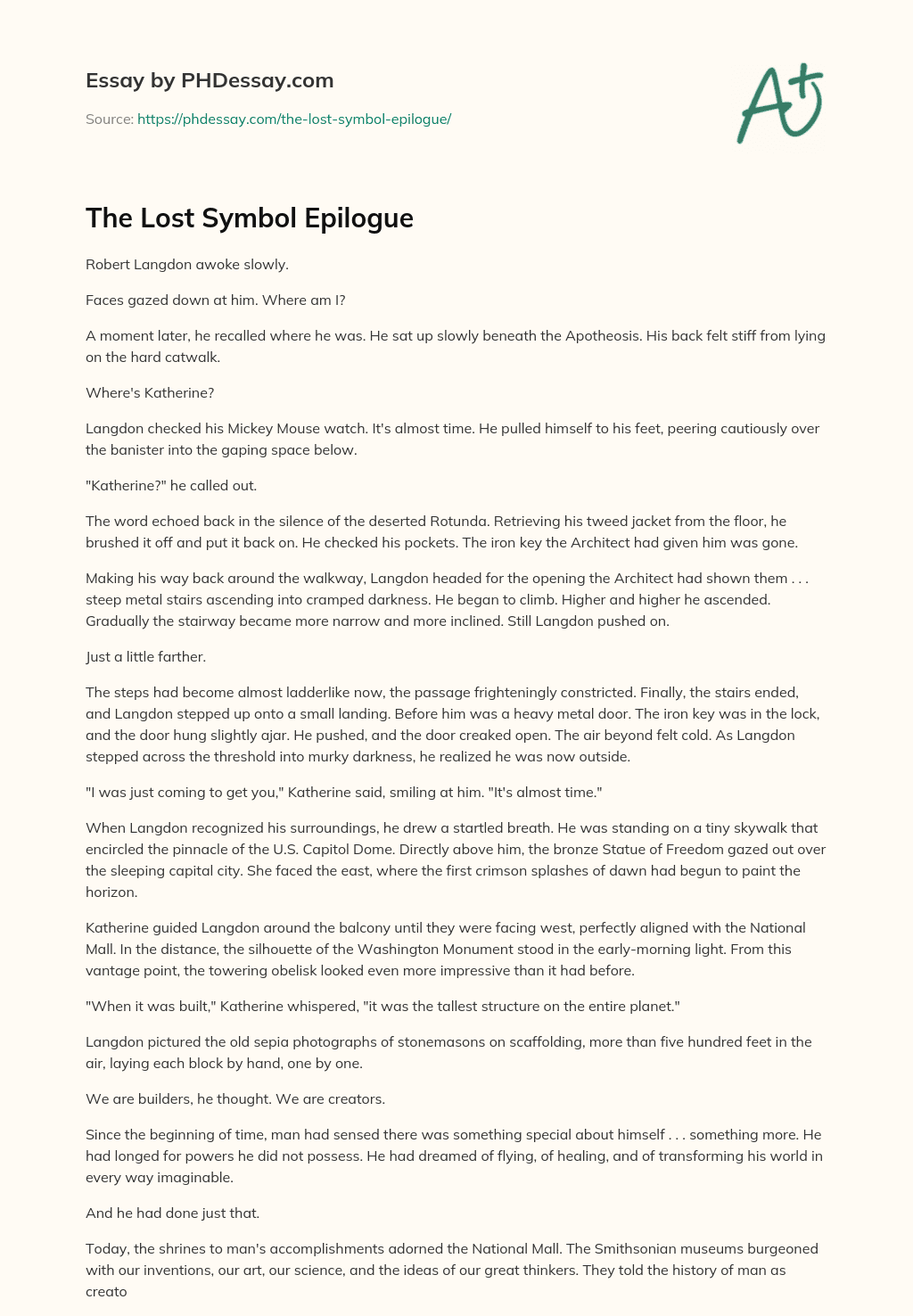 The Lost Symbol Epilogue essay