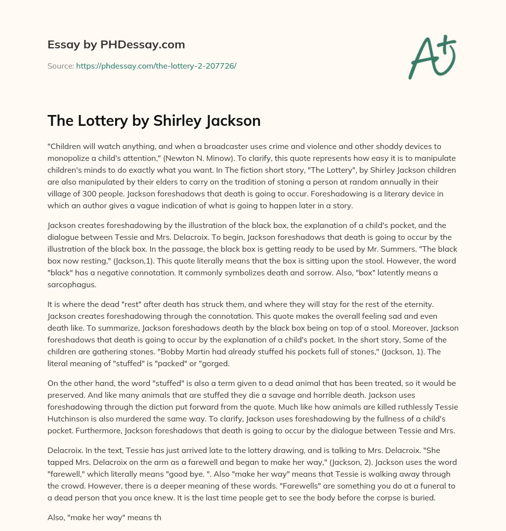 Foreshadowing of Death in Shirley Jackson’s The Lottery essay