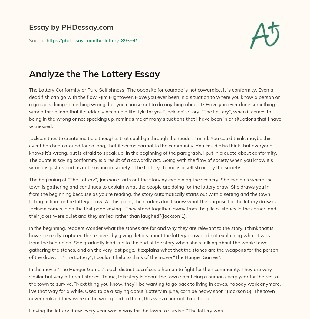Analyze the The Lottery Essay essay
