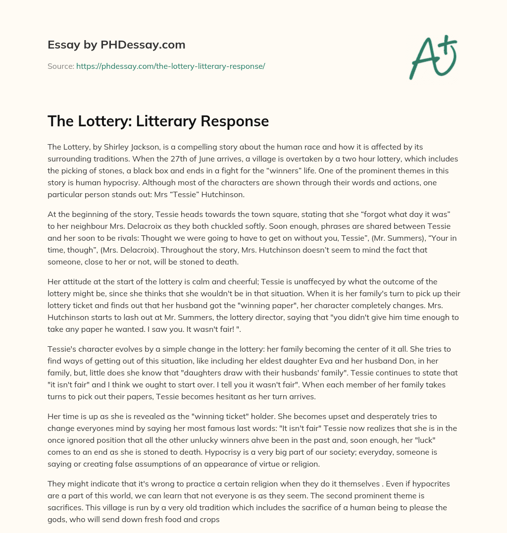 The Lottery: Litterary Response essay
