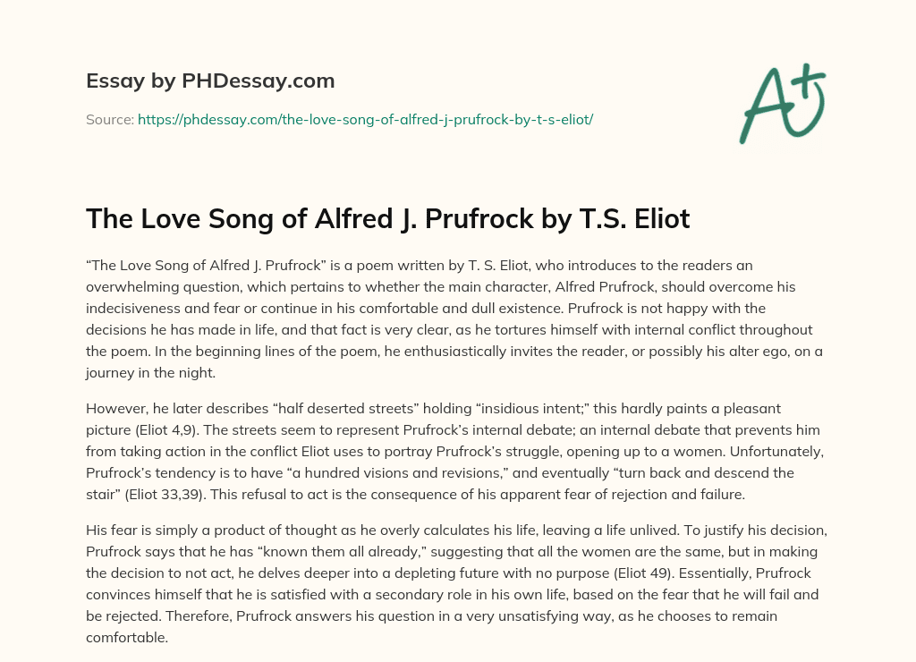 The Love Song of Alfred J. Prufrock by T.S. Eliot essay
