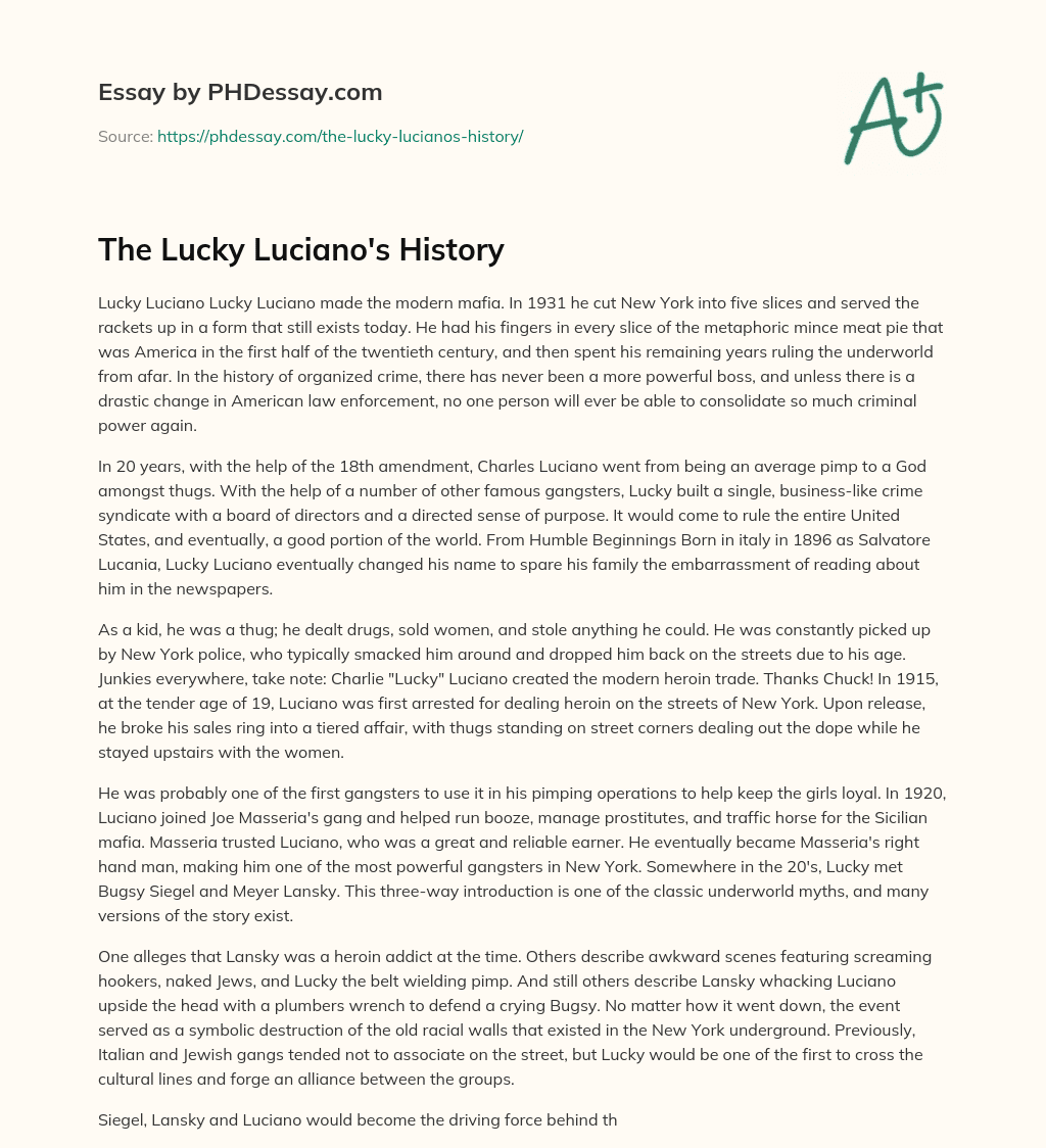 The Lucky Luciano’s History essay