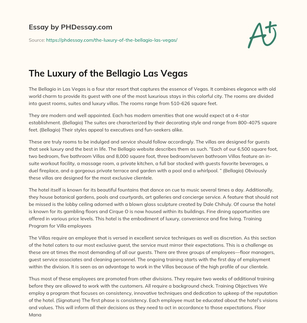 The Luxury of the Bellagio Las Vegas essay