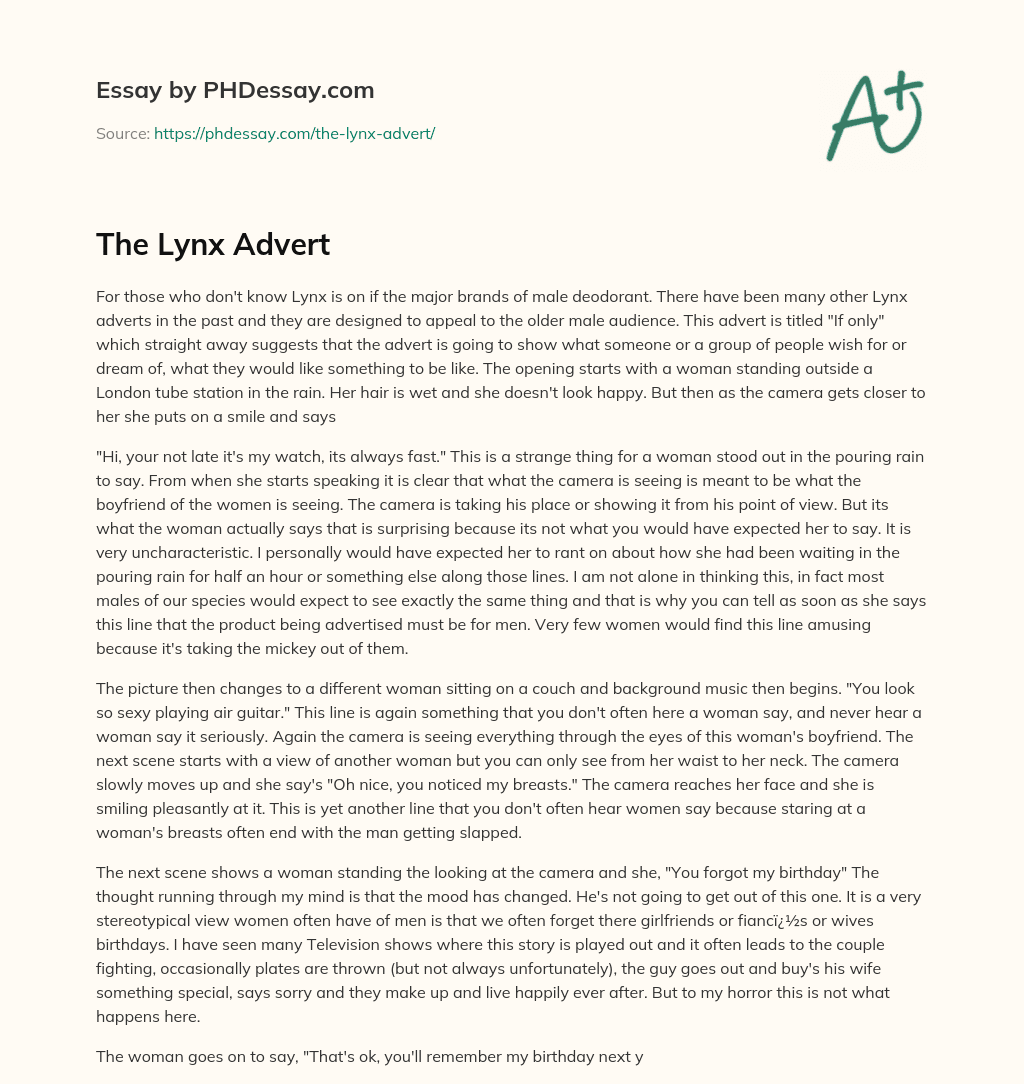 The Lynx Advert essay