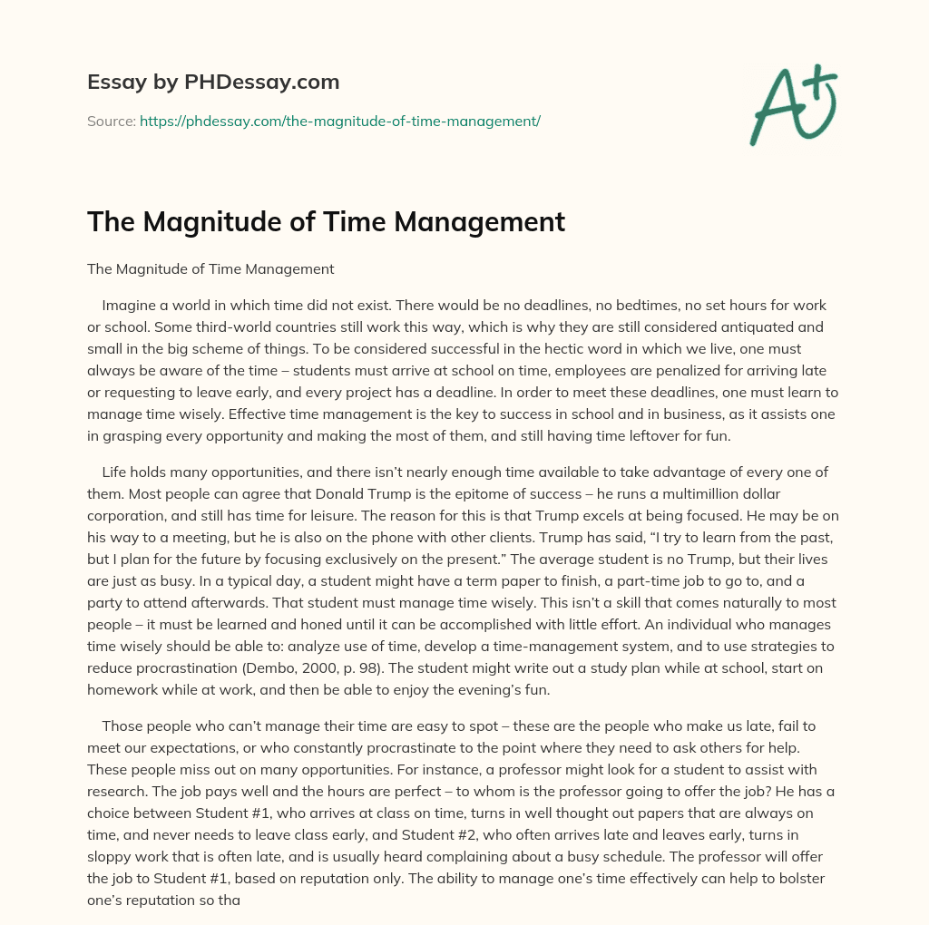 The Magnitude of Time Management essay
