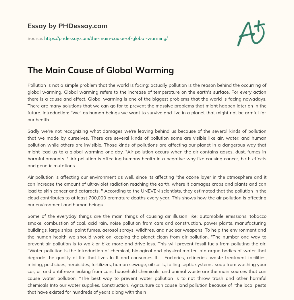The Main Cause of Global Warming essay