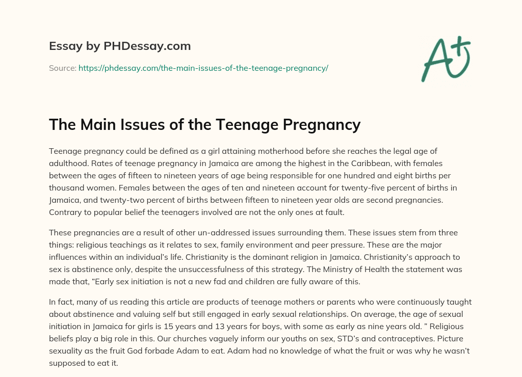 The Main Issues of the Teenage Pregnancy essay