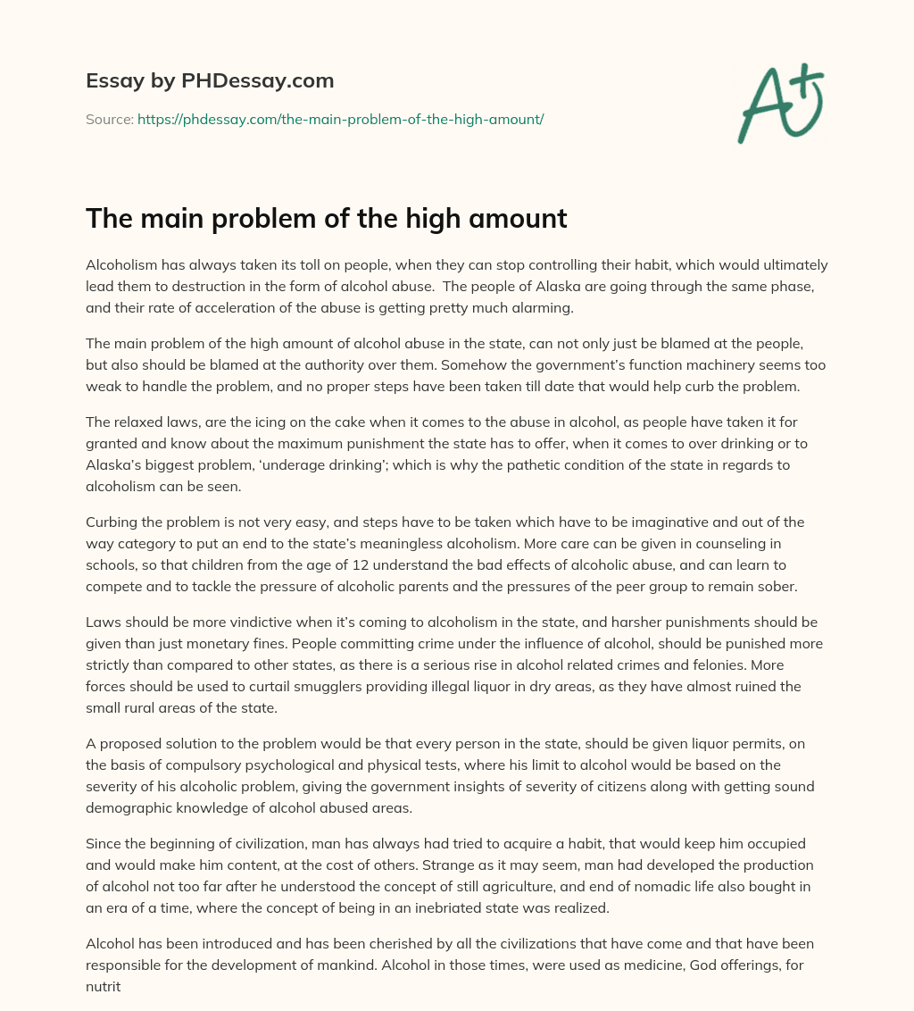 The main problem of the high amount essay
