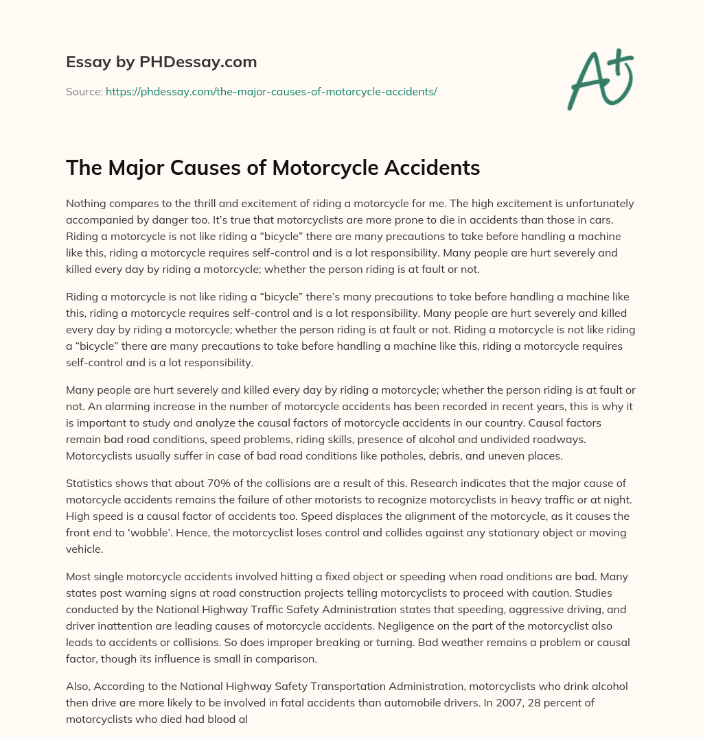 The Major Causes of Motorcycle Accidents essay