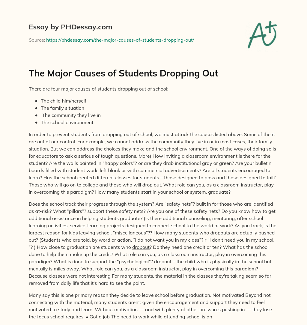 The Major Causes of Students Dropping Out essay