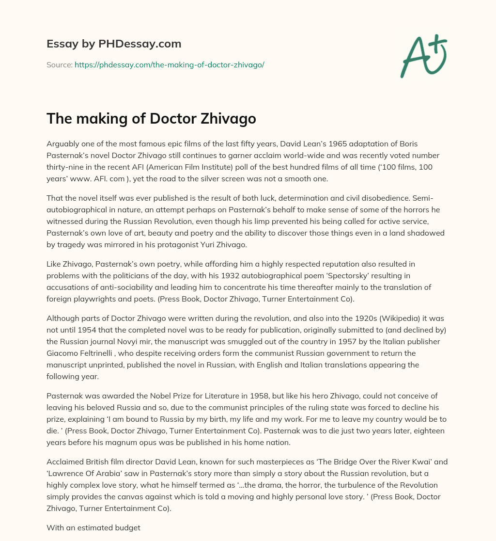 The making of Doctor Zhivago essay