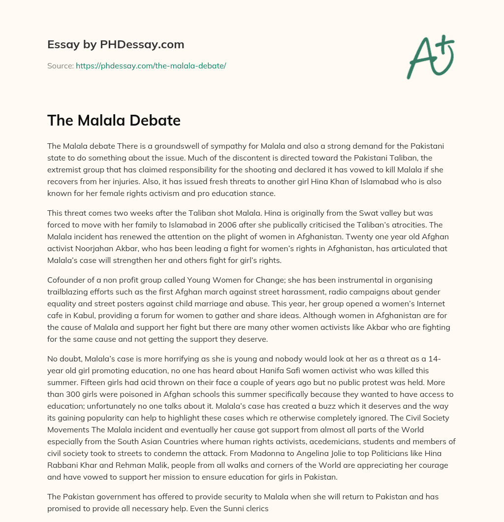 The Malala Debate essay