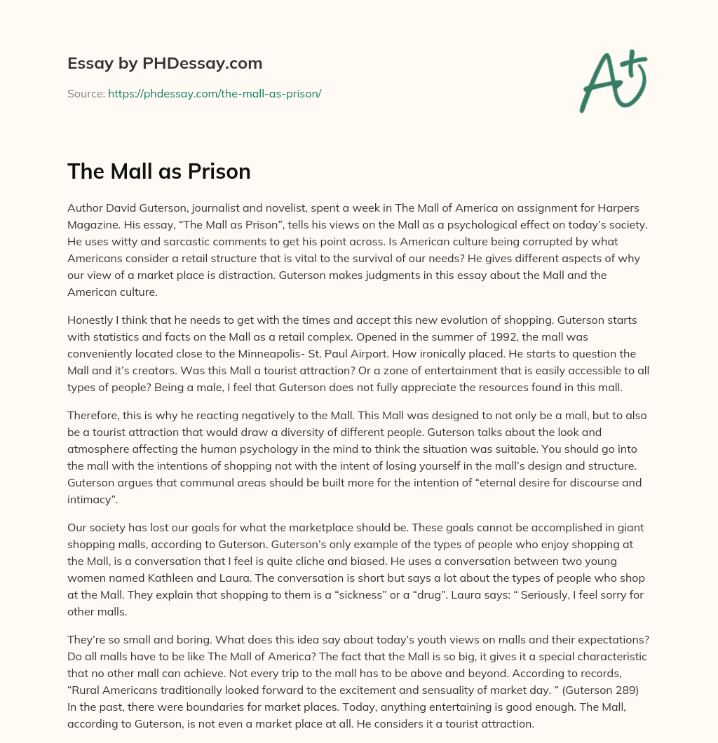 The Mall as Prison essay