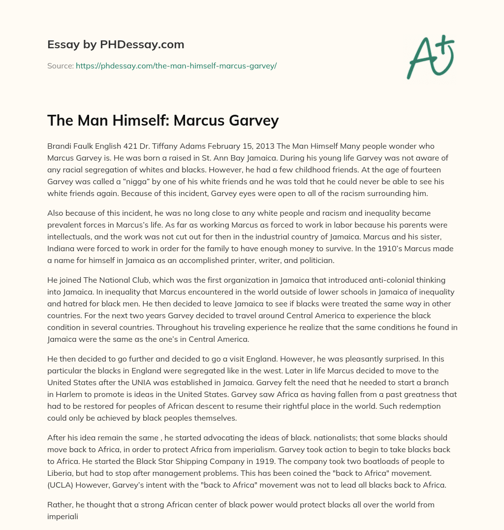 The Man Himself: Marcus Garvey essay