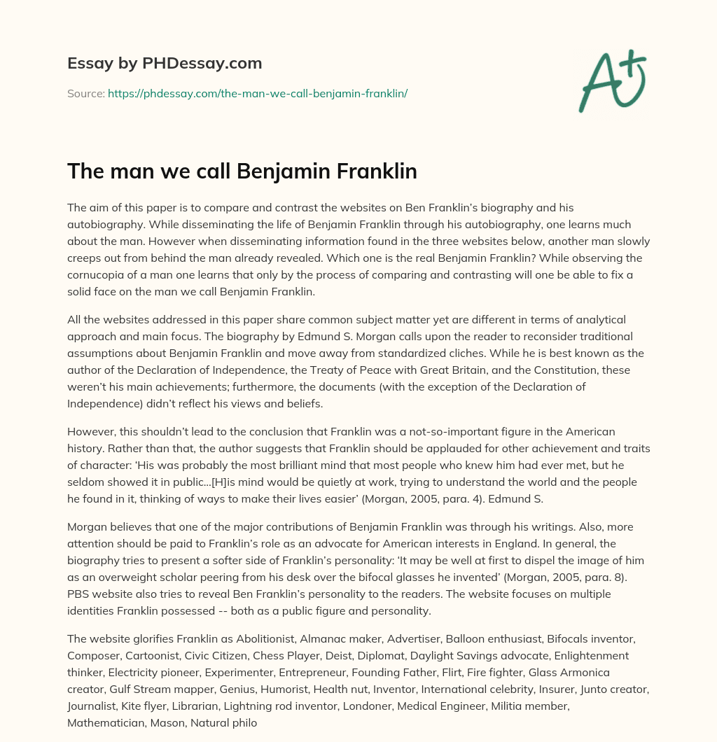 The man we call Benjamin Franklin essay