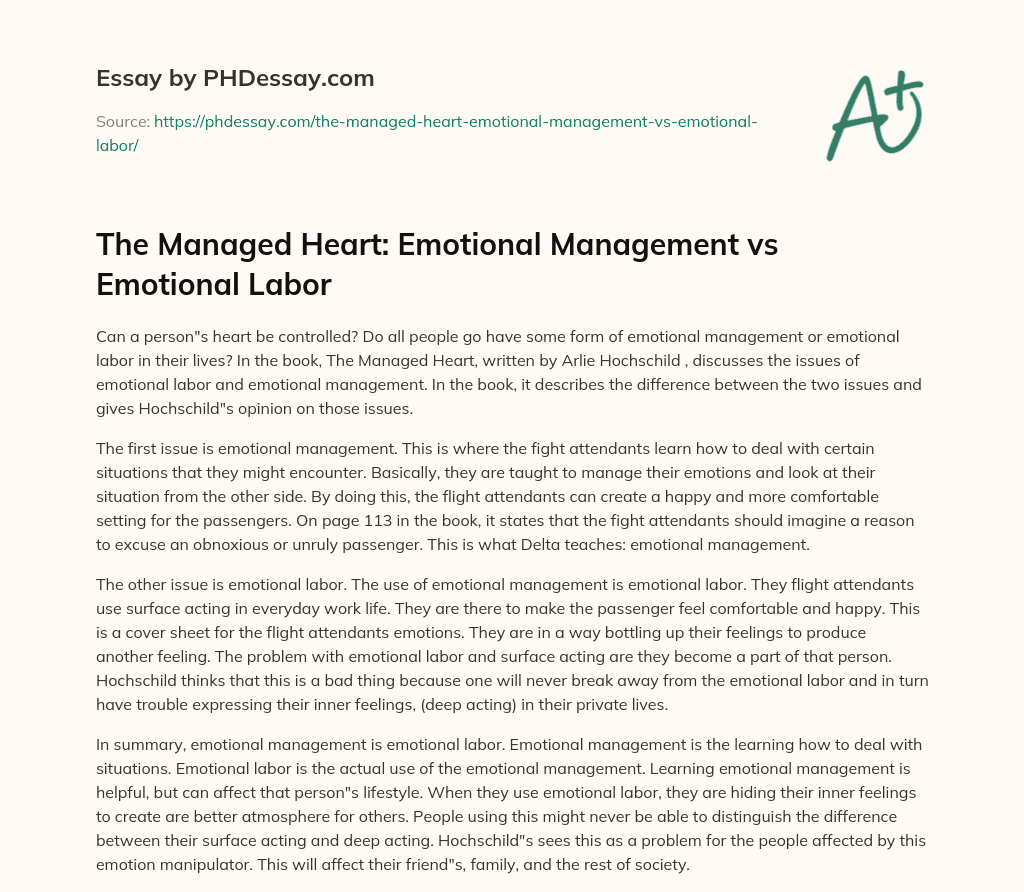 The Managed Heart: Emotional Management vs Emotional Labor essay
