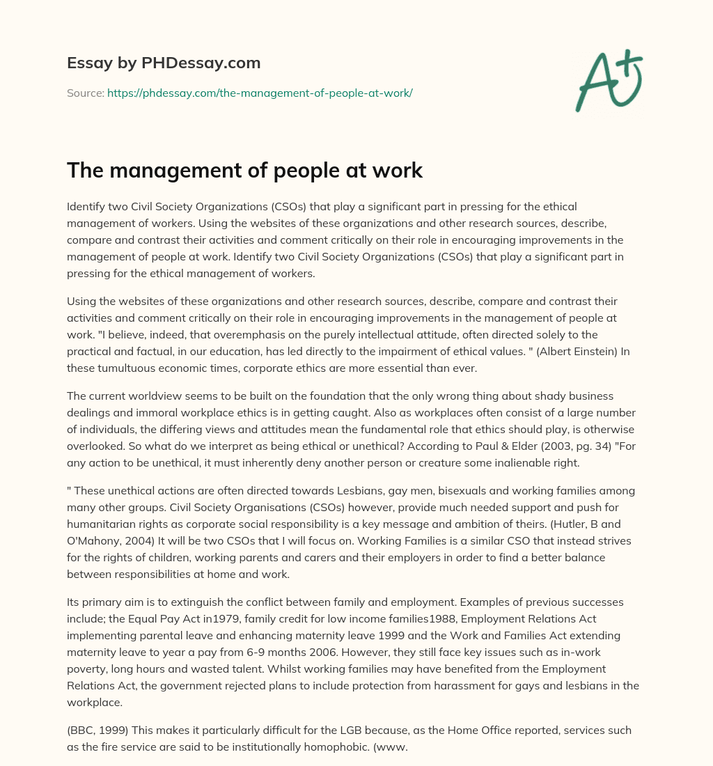The management of people at work essay