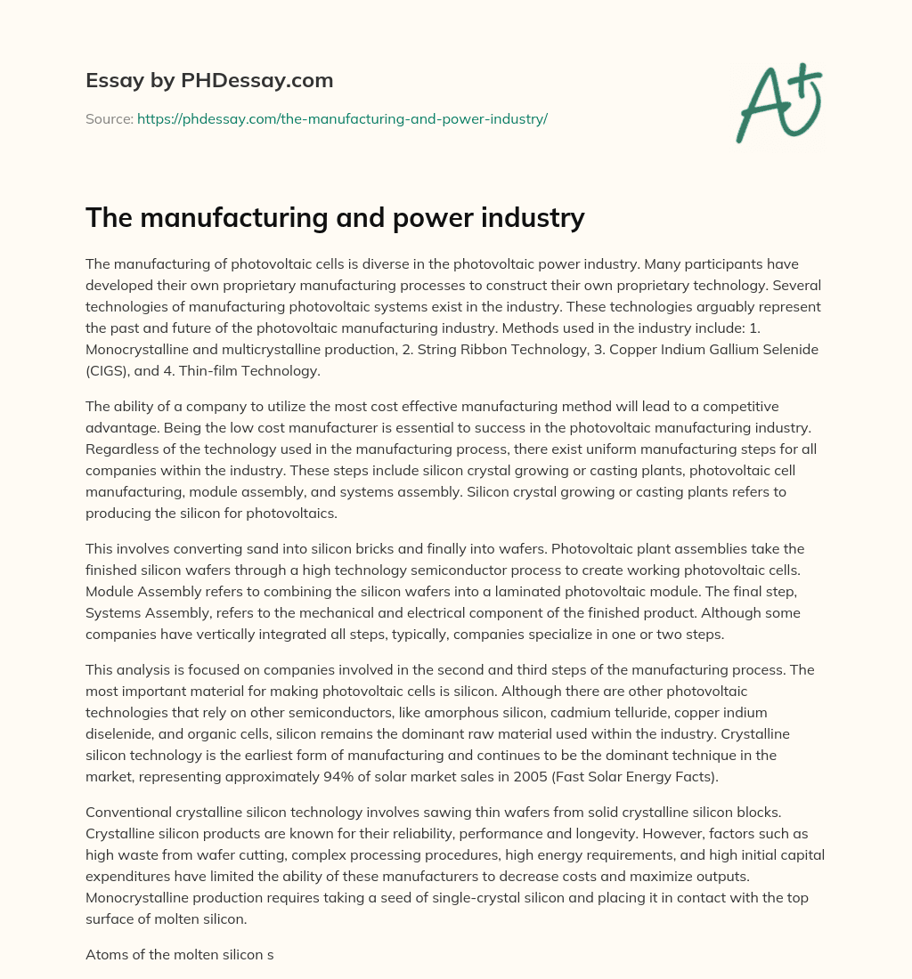 The manufacturing and power industry essay