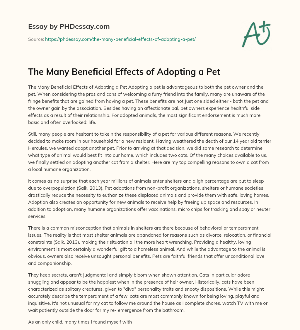 The Many Beneficial Effects of Adopting a Pet essay