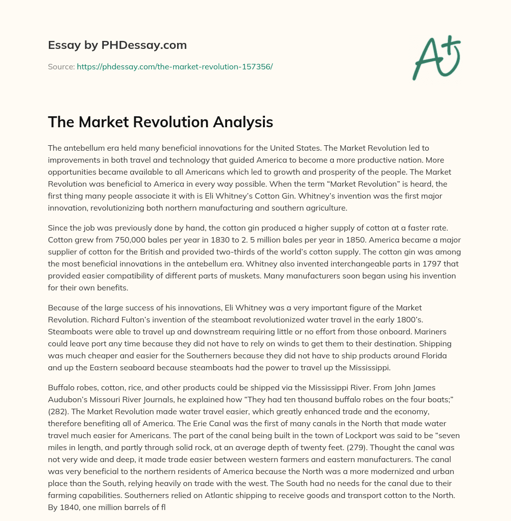 The Market Revolution Analysis essay