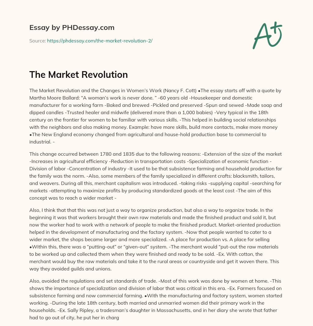 thesis statement about market revolution