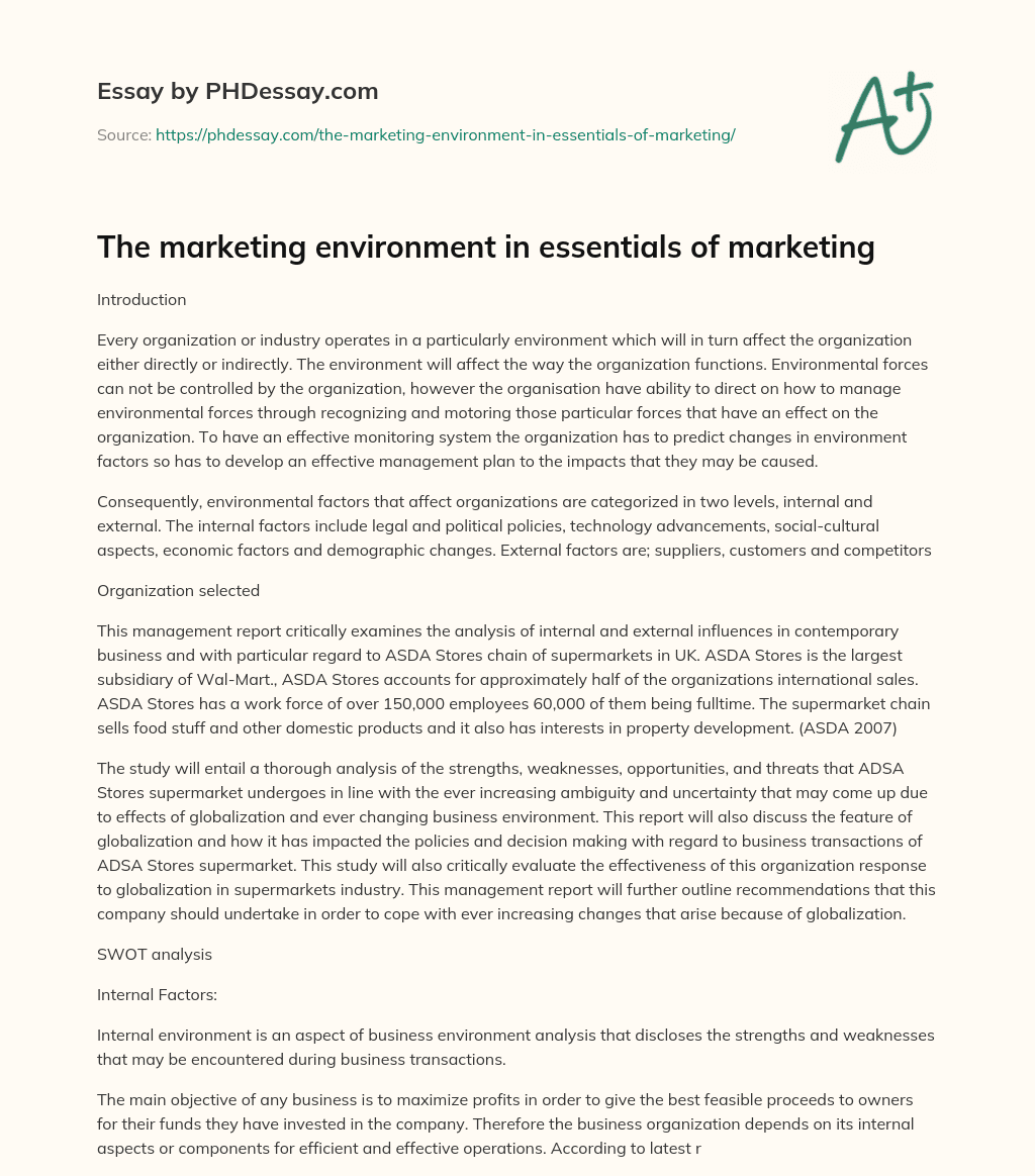 The marketing environment in essentials of marketing essay