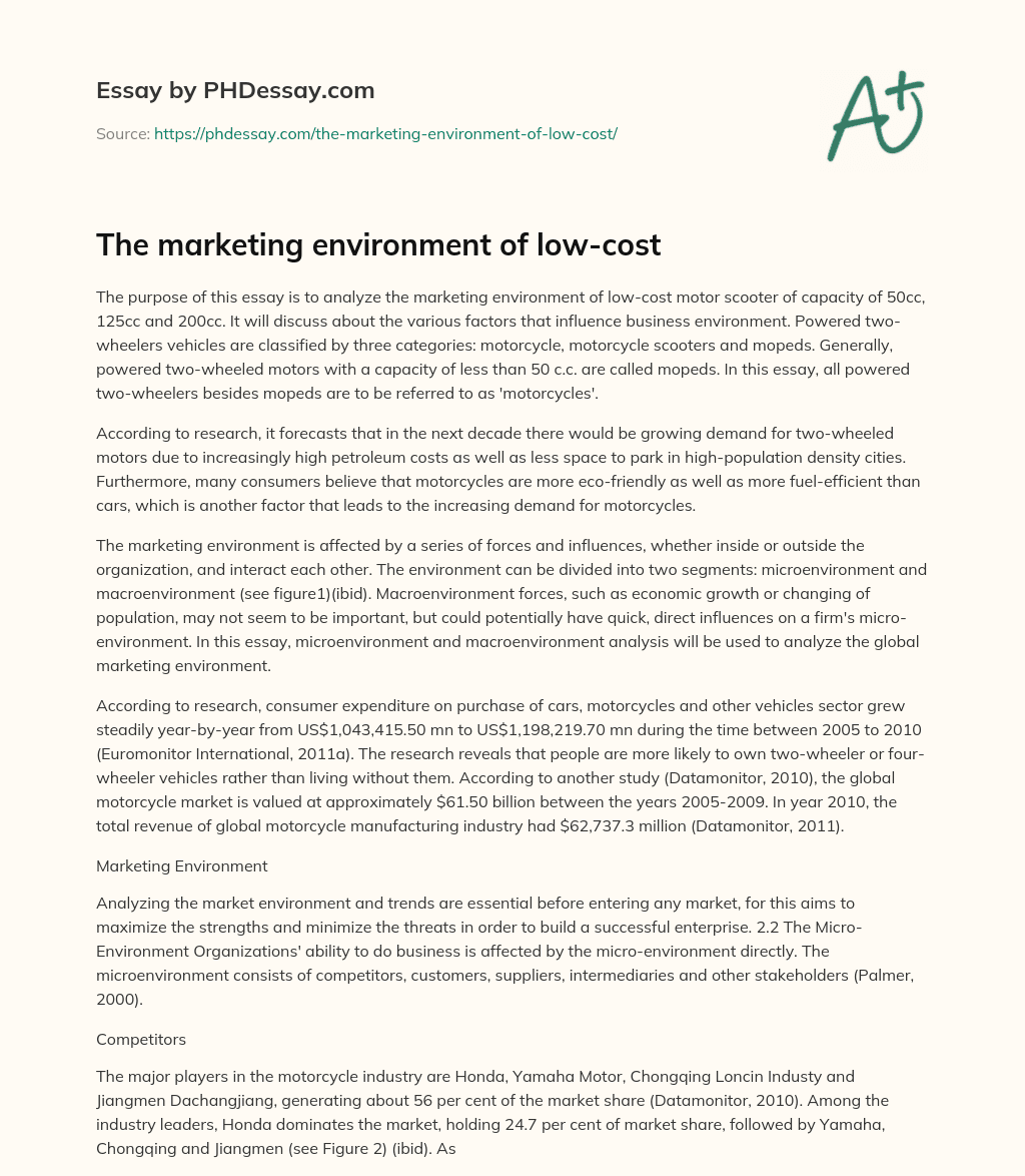 The marketing environment of low-cost essay