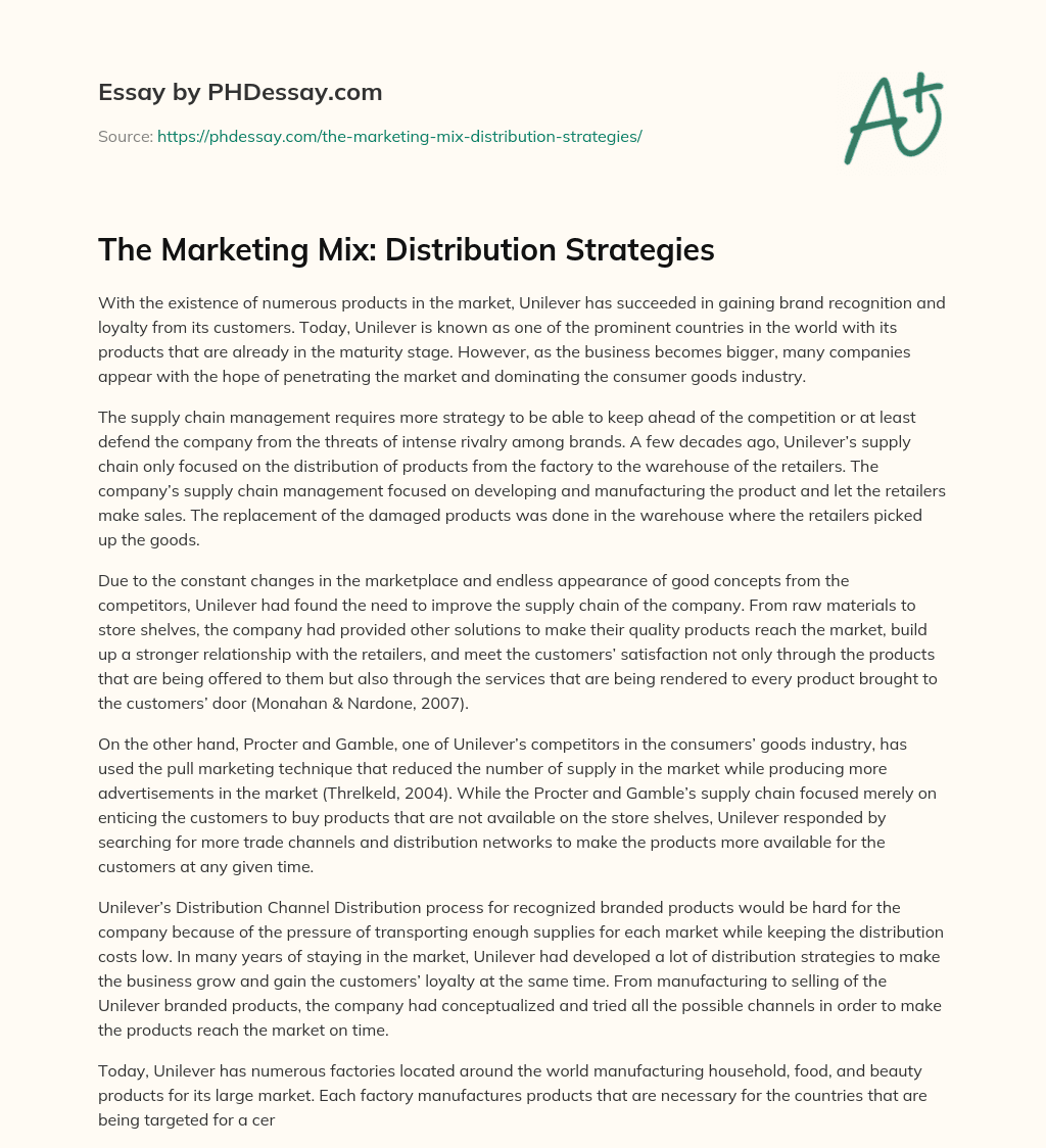 The Marketing Mix: Distribution Strategies essay