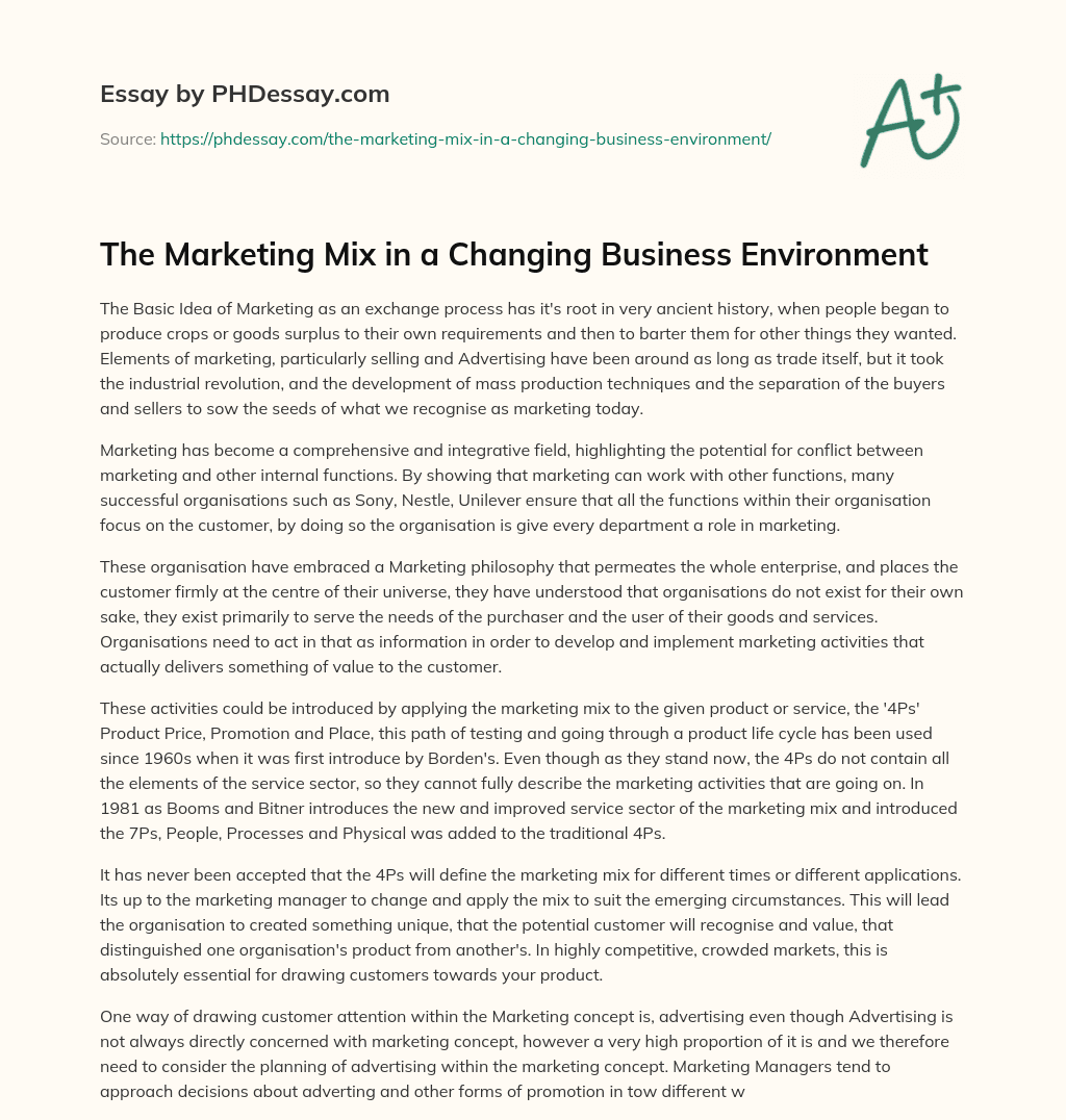 The Marketing Mix in a Changing Business Environment essay