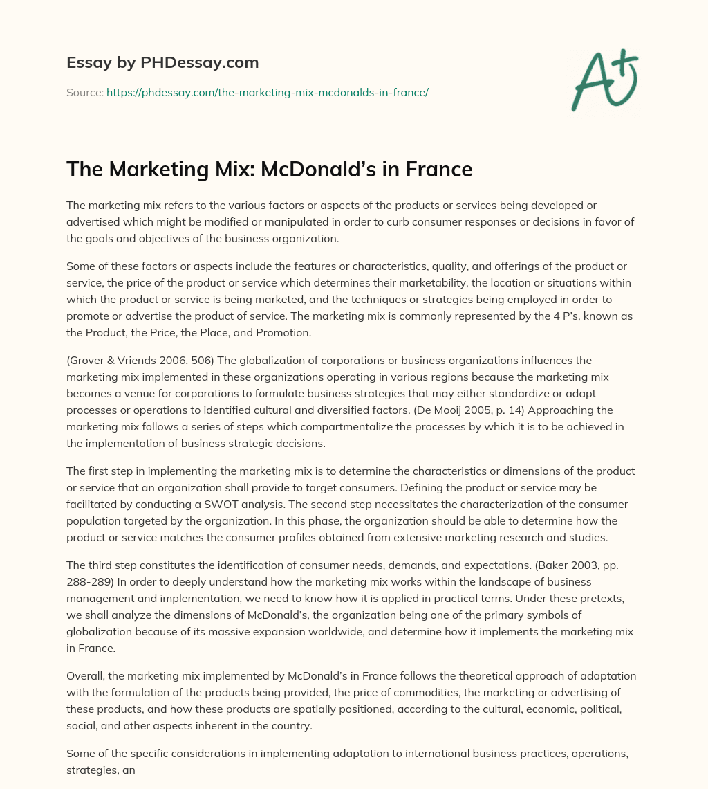 The Marketing Mix: McDonald’s in France essay