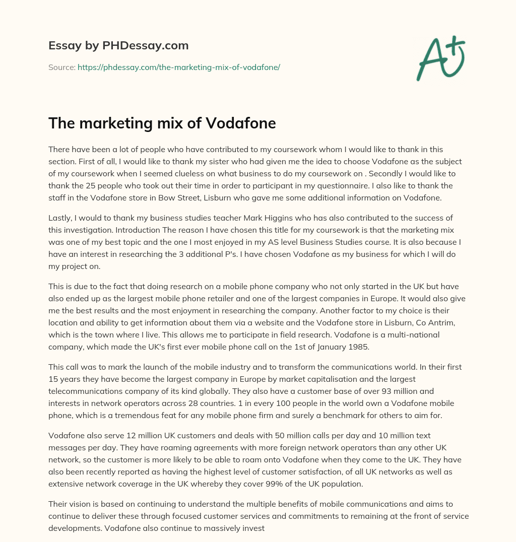 The marketing mix of Vodafone essay