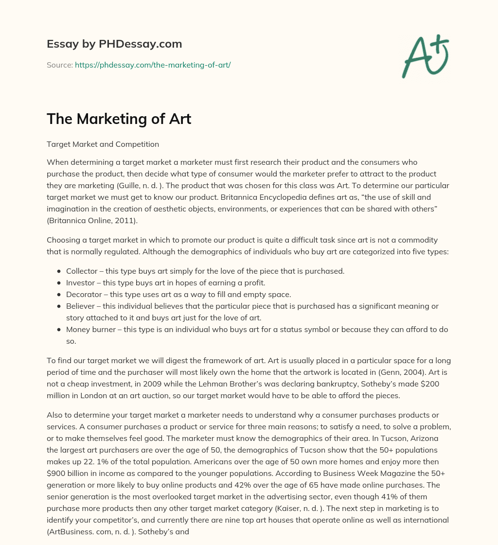 The Marketing of Art essay
