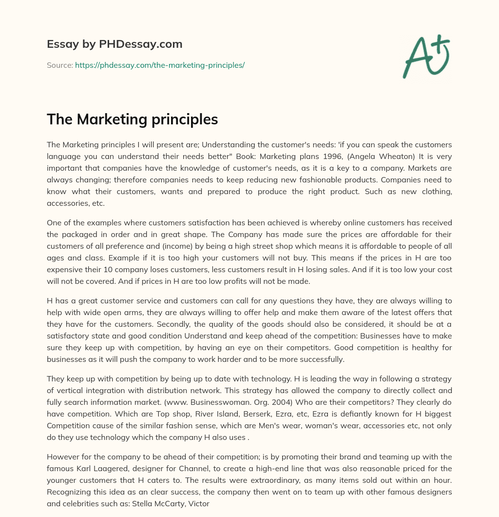 The Marketing principles essay