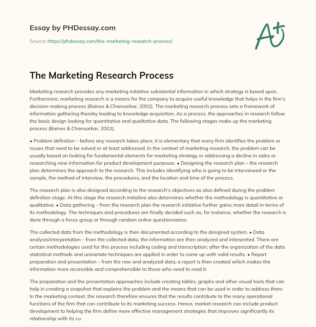 The Marketing Research Process essay