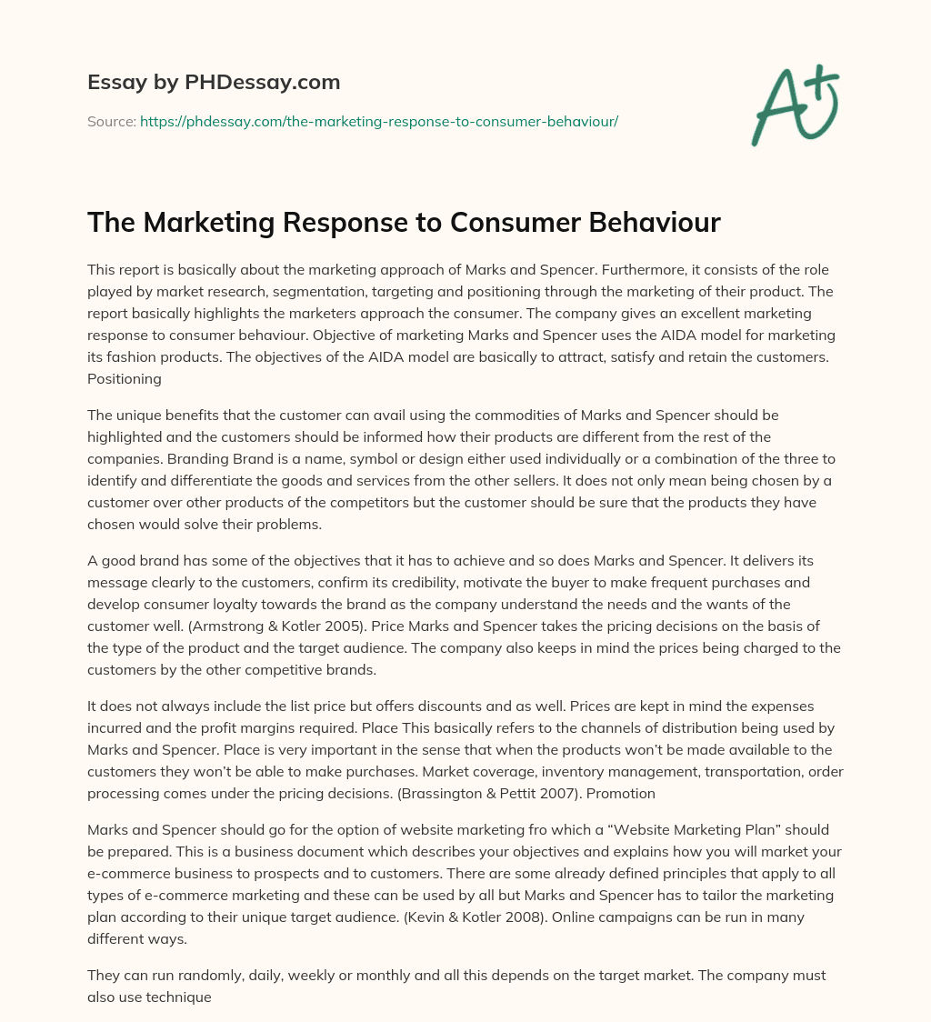 The Marketing Response to Consumer Behaviour essay
