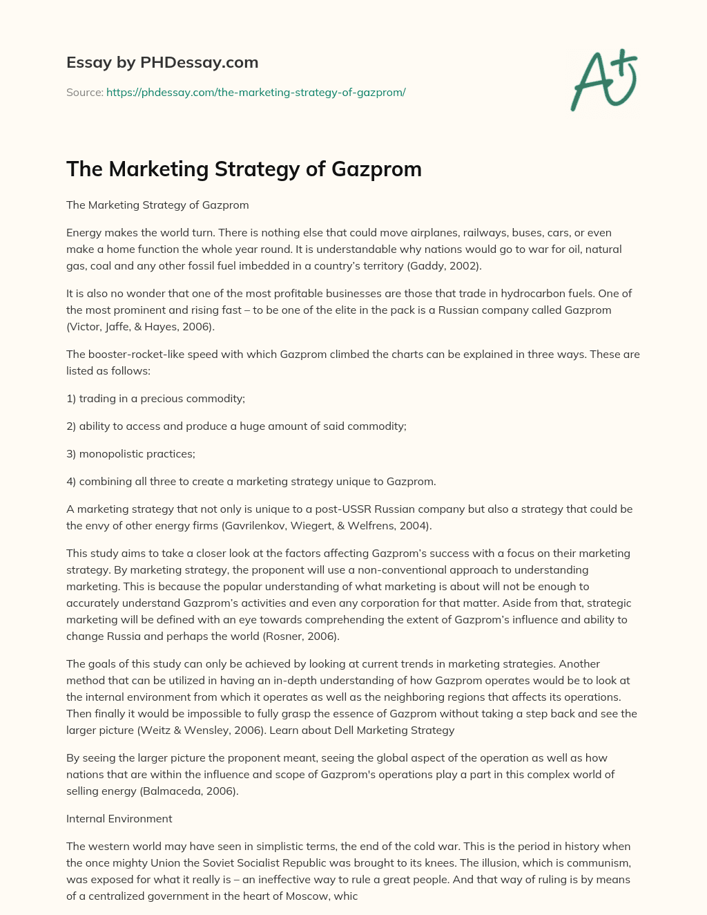 The Marketing Strategy of Gazprom essay