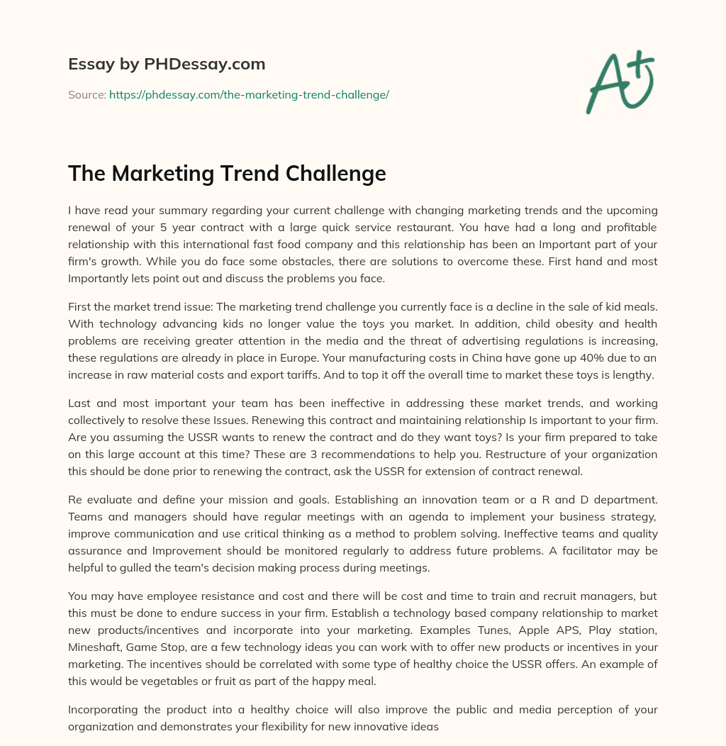 The Marketing Trend Challenge essay