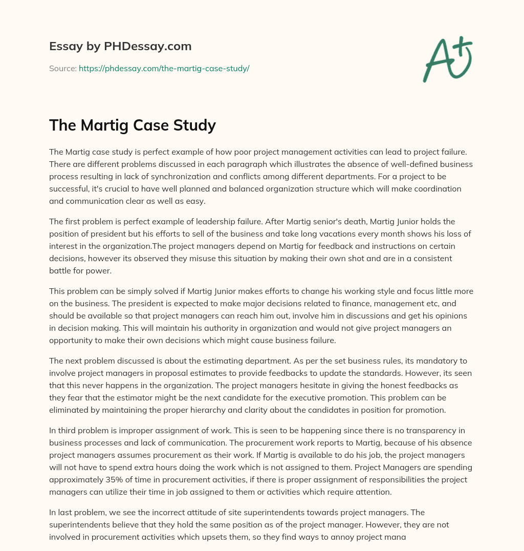 The Martig Case Study essay